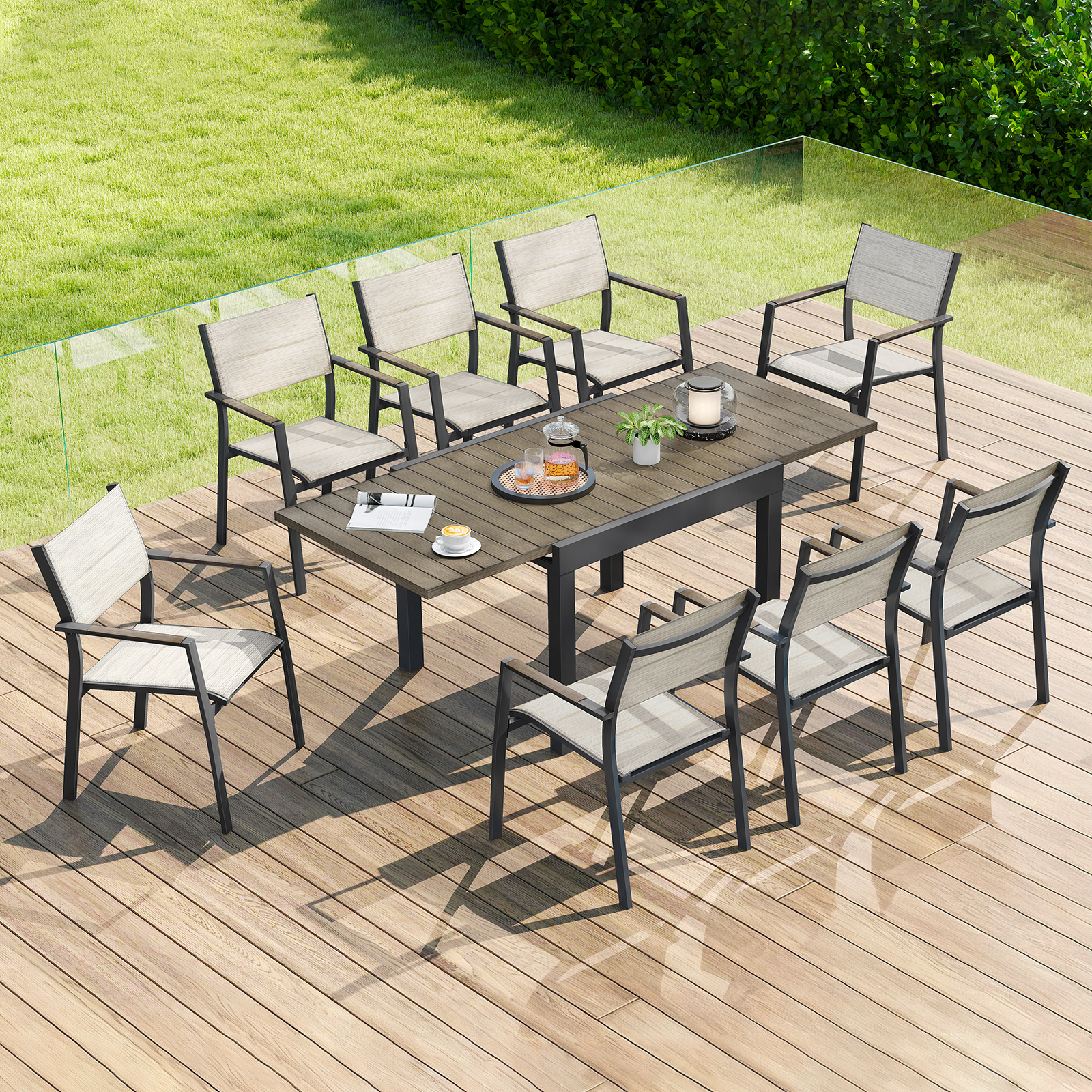 9-Piece Extendable Outdoor Dining Set for 8 Person- DS065-1