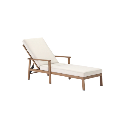 Wooden outdoor lounge chair with white cushion, modern design - Seehill
