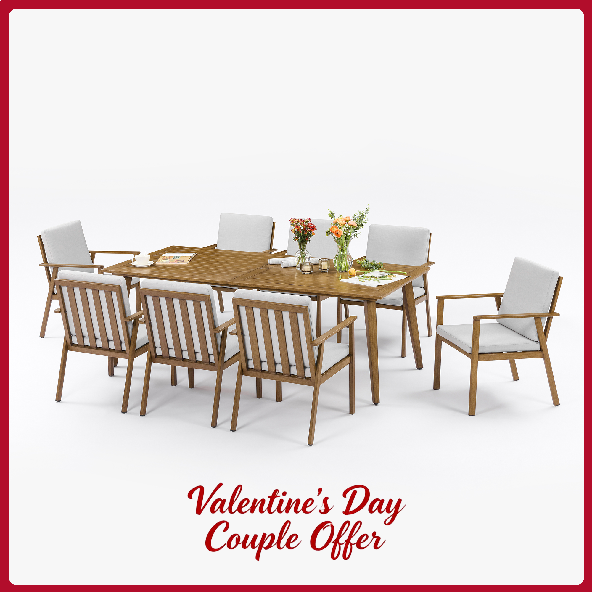 Modern teak outdoor dining set with 8 chairs - Seehill