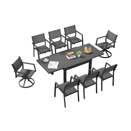 9-piece Extendable Outdoor Dining Set with Swivel Chairs for 8 person- DS065-2