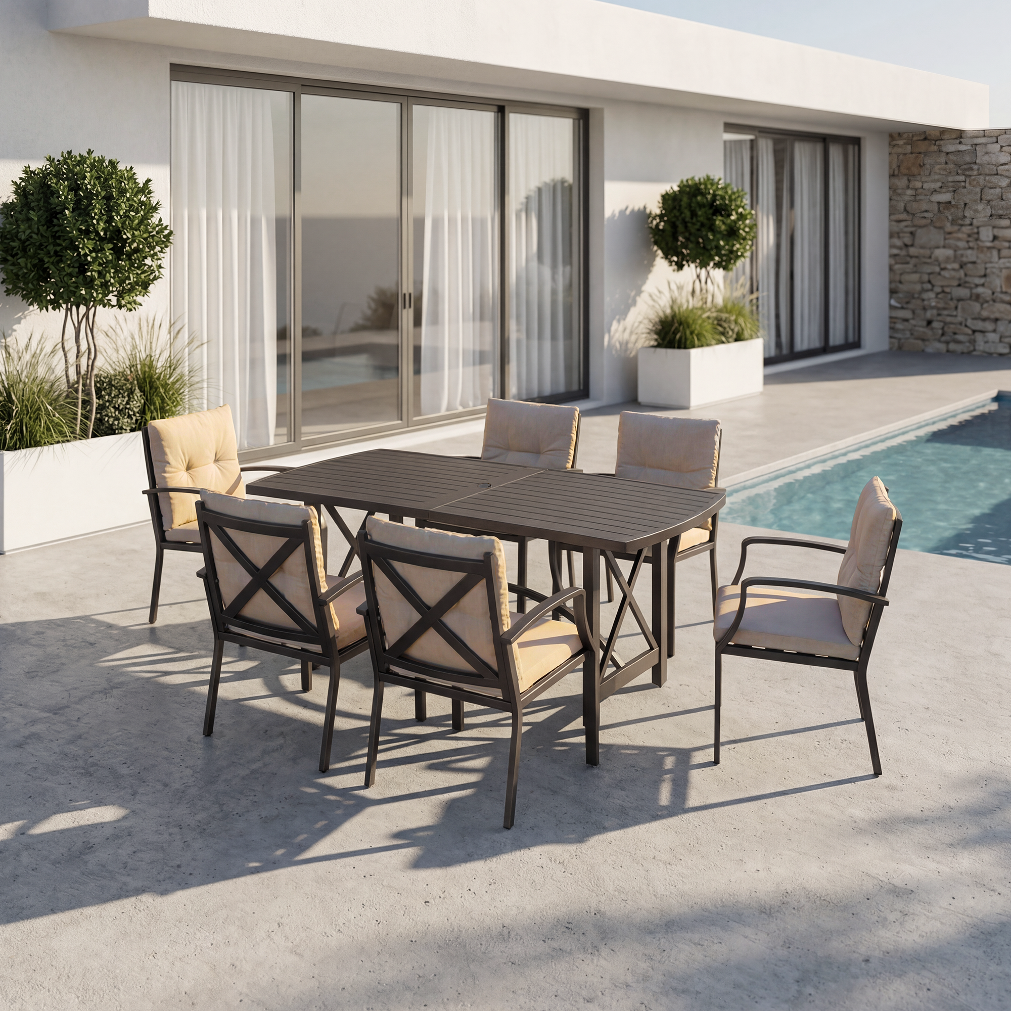 7/9-piece Patio Outdoor Dining Set with Umbrella Hole - SS028-1