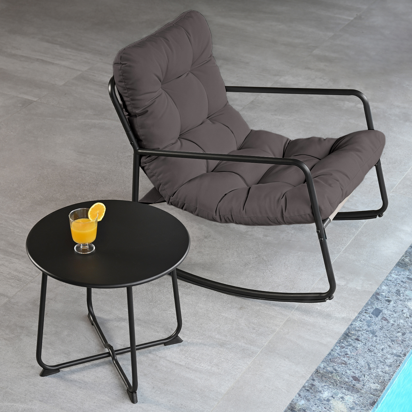 2-Piece Metal Comfy Modern Patio Rocking Chair Set with Side Table - C032-2