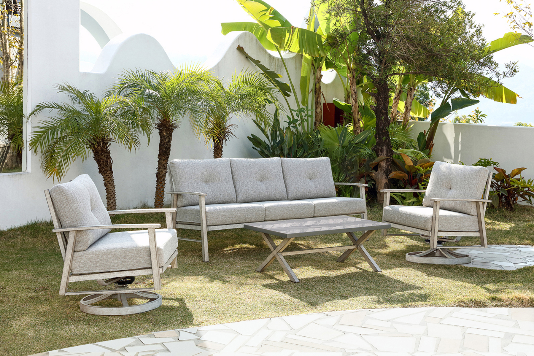 TEMPRIS 4 Piece Outdoor Sofa Group With Swivel Sofa