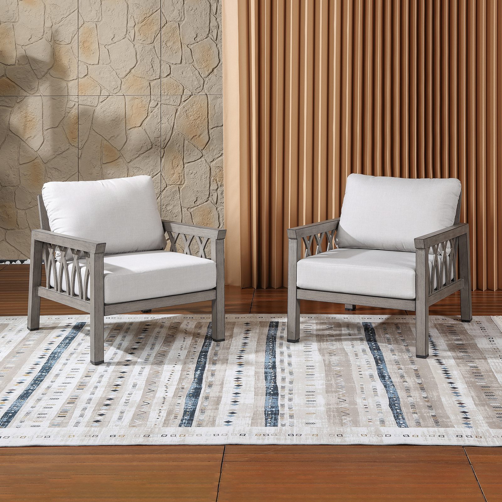 2-Piece Aluminum Outdoor Fixed Sofa Chairs - C094