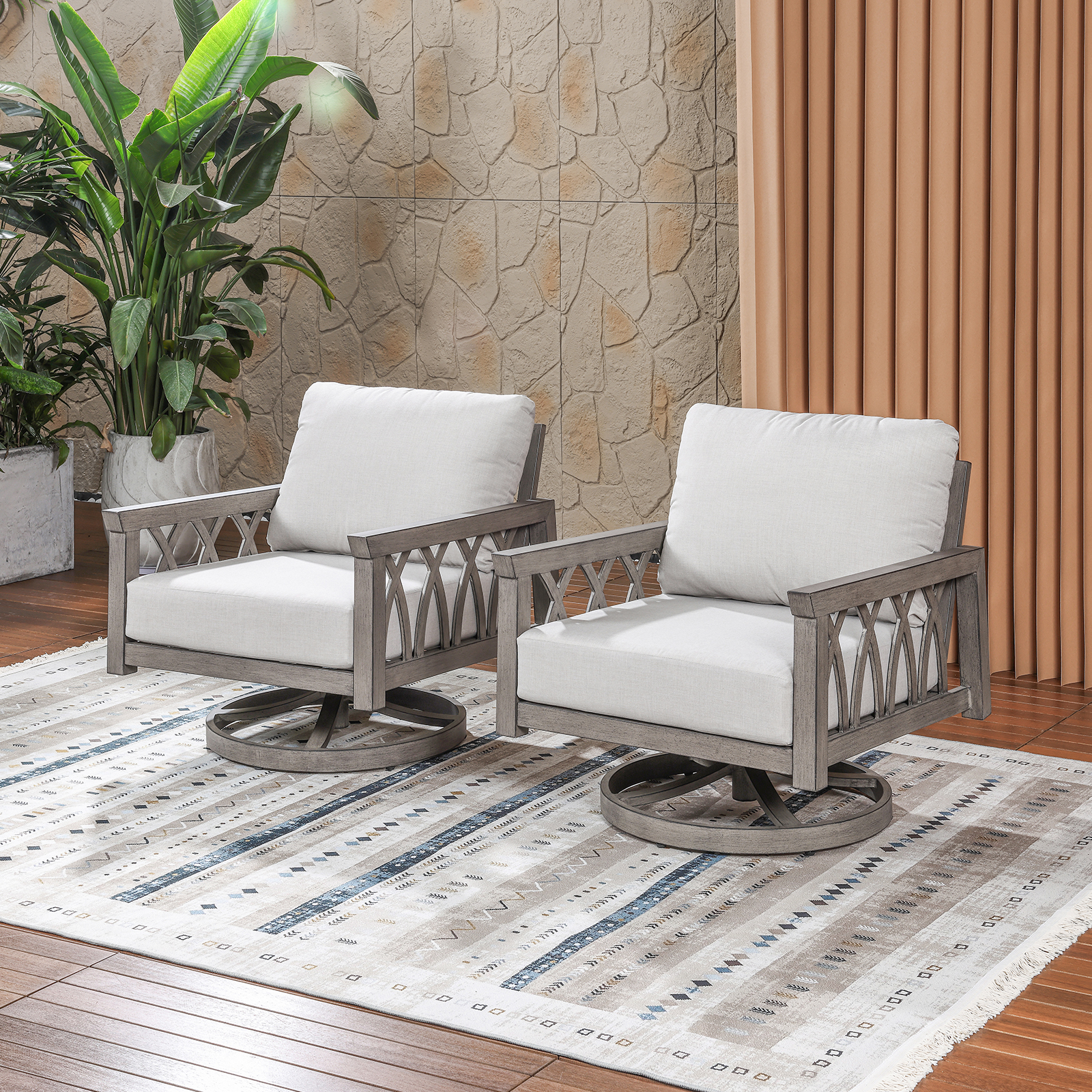 2-Piece Aluminum Outdoor 360-Degree Swivel Sofa Armchairs - C095