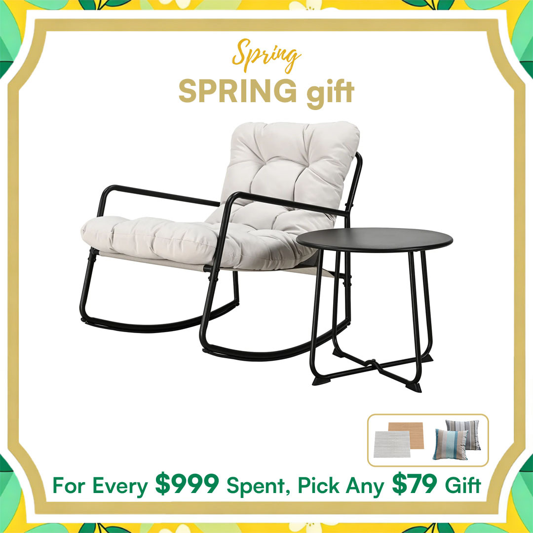 2-Piece Metal Comfy Modern Patio Rocking Chair Set with Side Table - C032-2