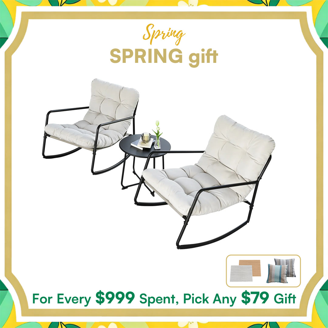 3-Piece Metal Comfy Modern Patio Rocking Chair Set - C032-3