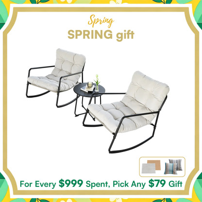 3-Piece Metal Comfy Modern Patio Rocking Chair Set - C032-3