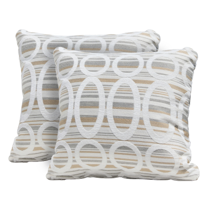 Luxury weather resistant outdoor throw pillow design presents a square beige pillow made from durable outdoor materials. - Seehill
