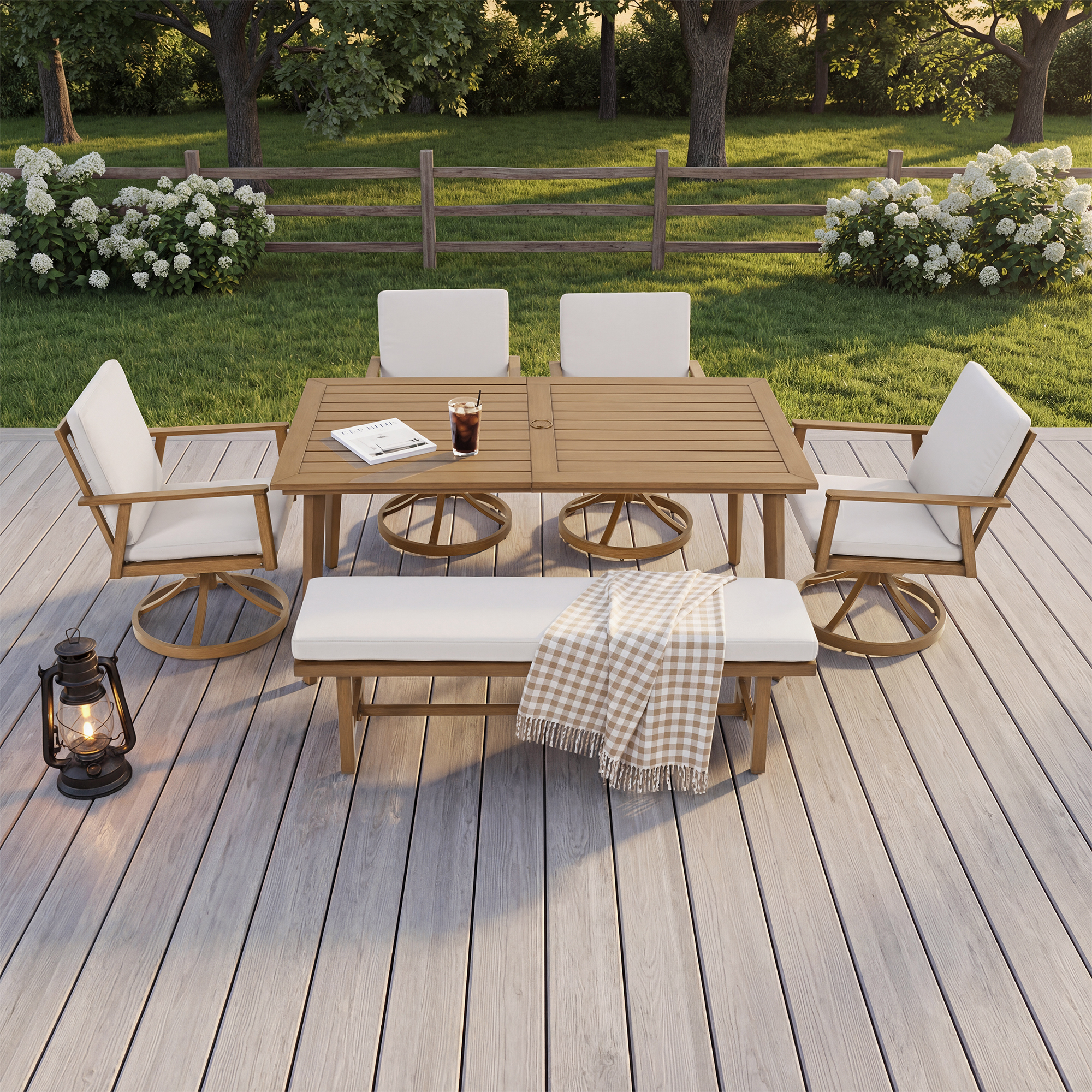 Aluminum Outdoor 6-Person Dining Table Set with 57'' Bench