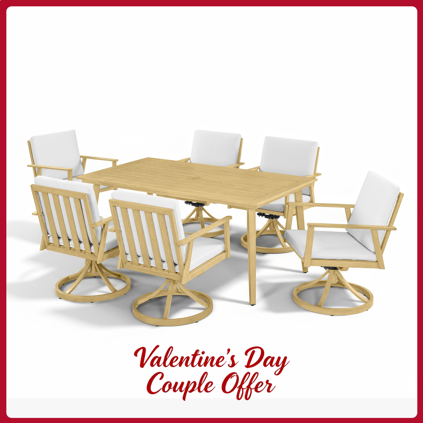 7-Piece Outdoor Patio Dining Set Aluminum All-Weather 8 Swivel Chairs 360° Umbrella Hole-DS005-2