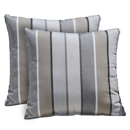Explore the square beige weather resistant outdoor throw pillow with textured fabric placed on a wooden bench. - Seehill