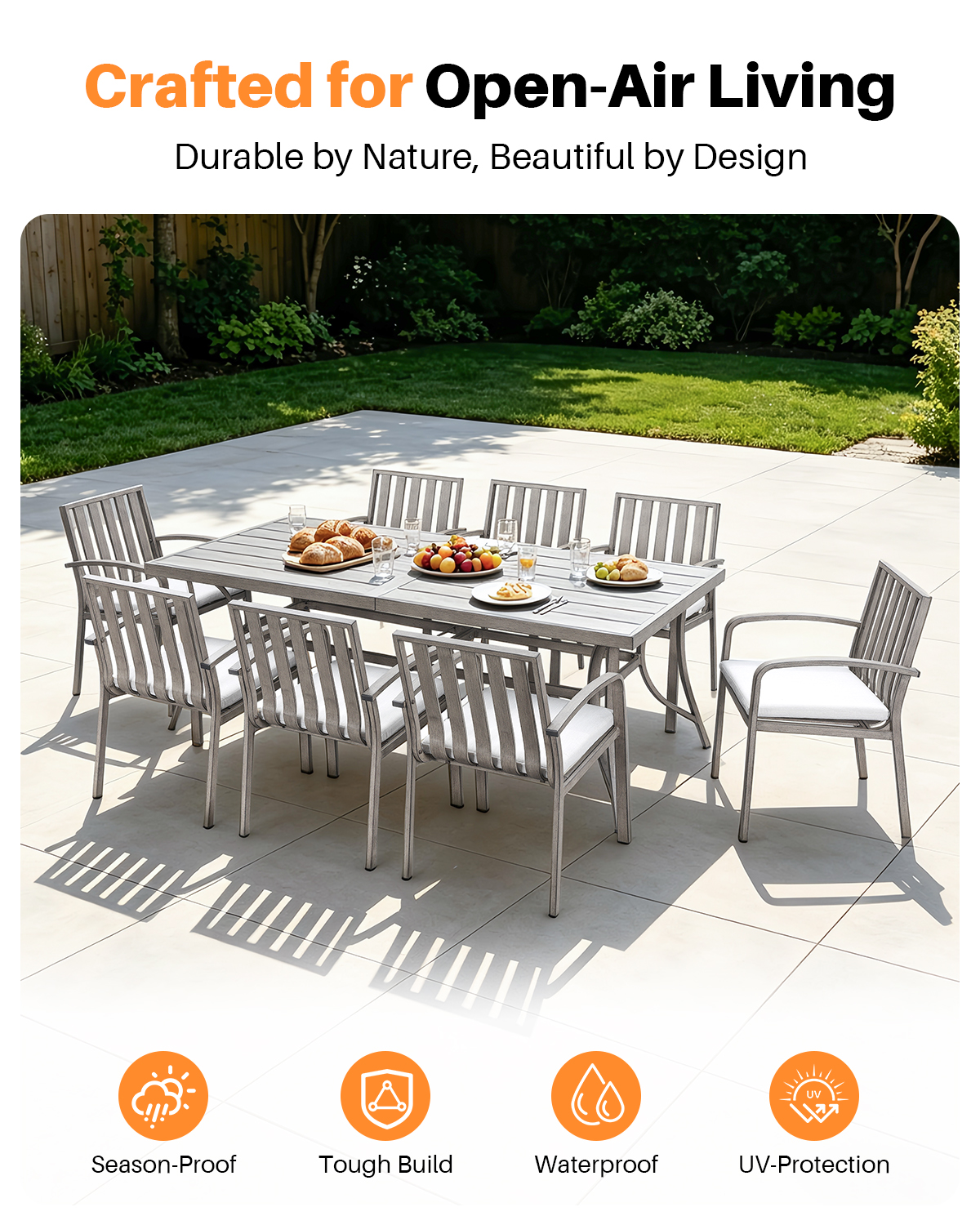 Patio Rectangle Dining Table for 8 with Umbrella Hole - D109