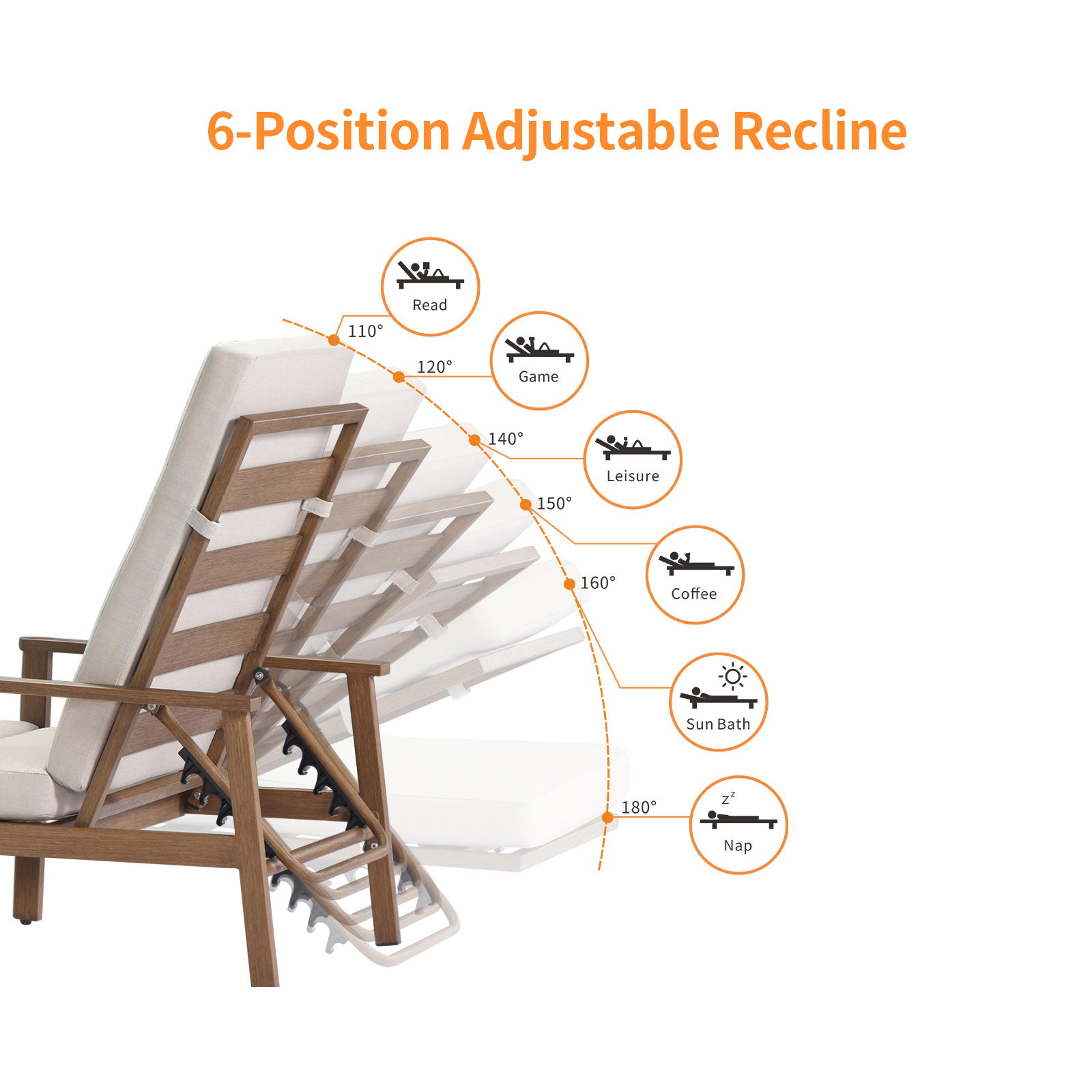 Adjustable Reclining Chair with 6 Positions for Outdoor Use - Seehill