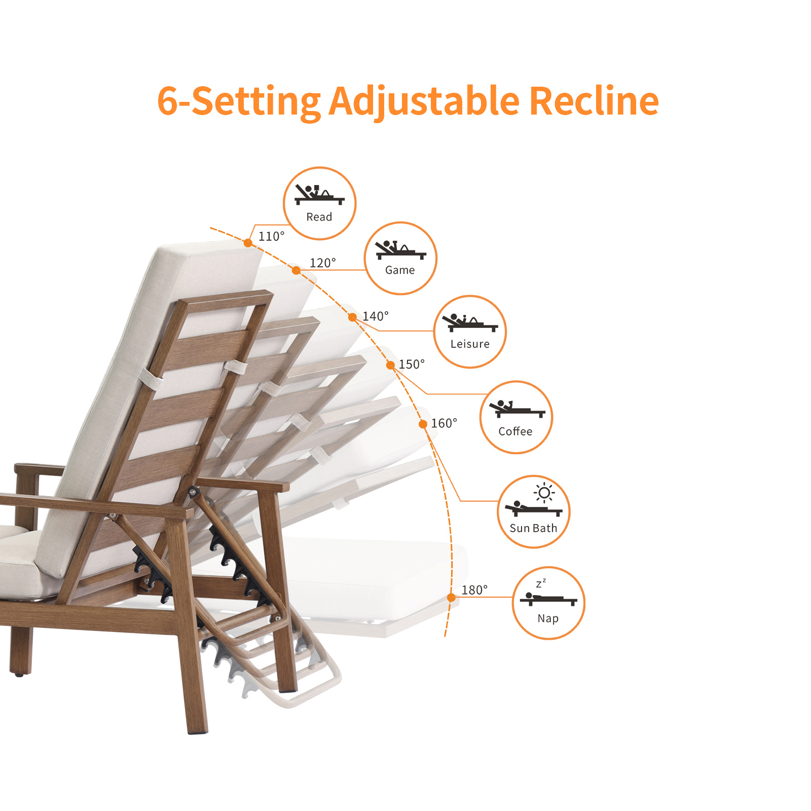 Adjustable Reclining Lounge Chair with 6 Positions - Seehill