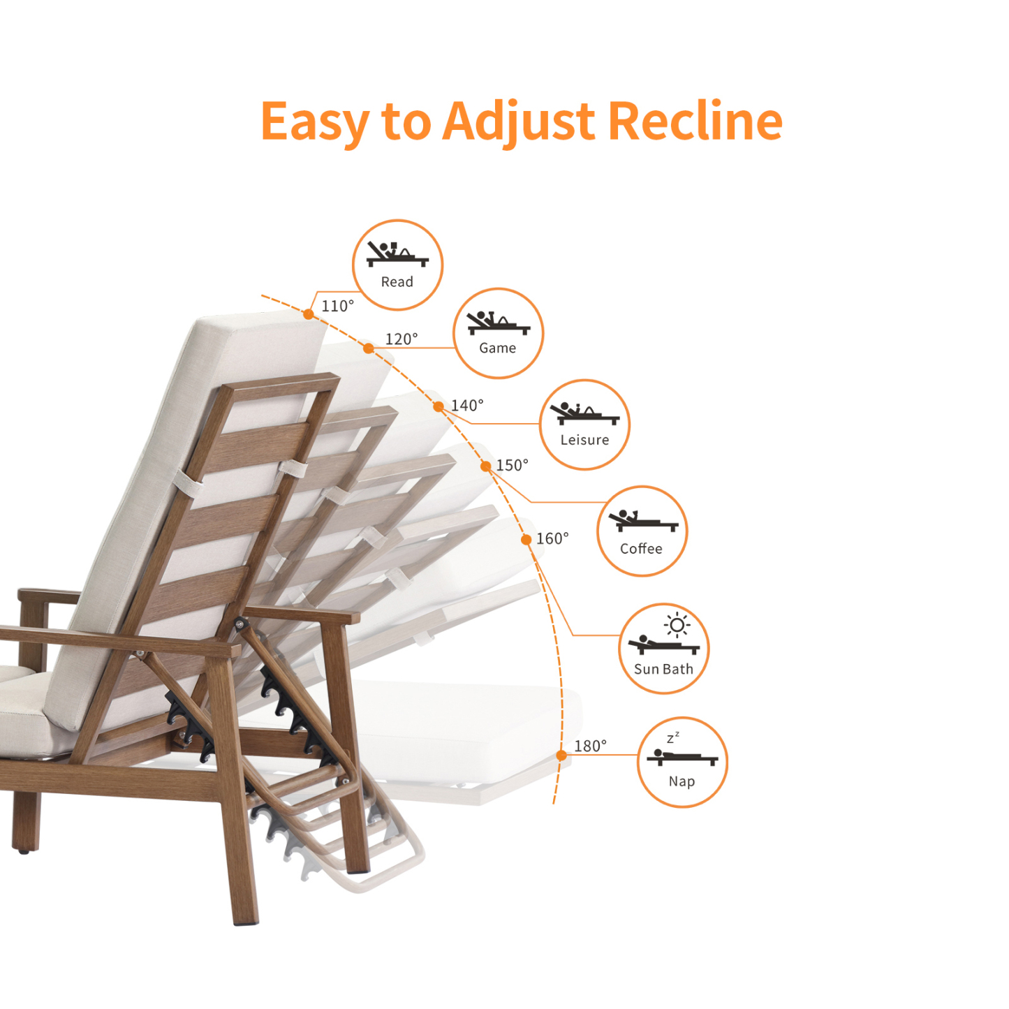 Adjustable Reclining Lounge Chair with Multiple Positions - Seehill