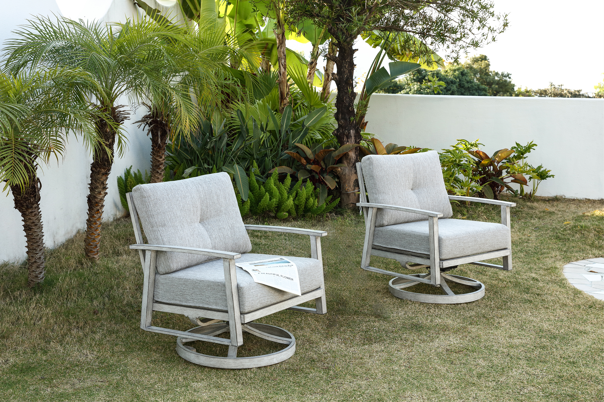 2PCS | Aluminum Patio Swivel Sofa With Armrest