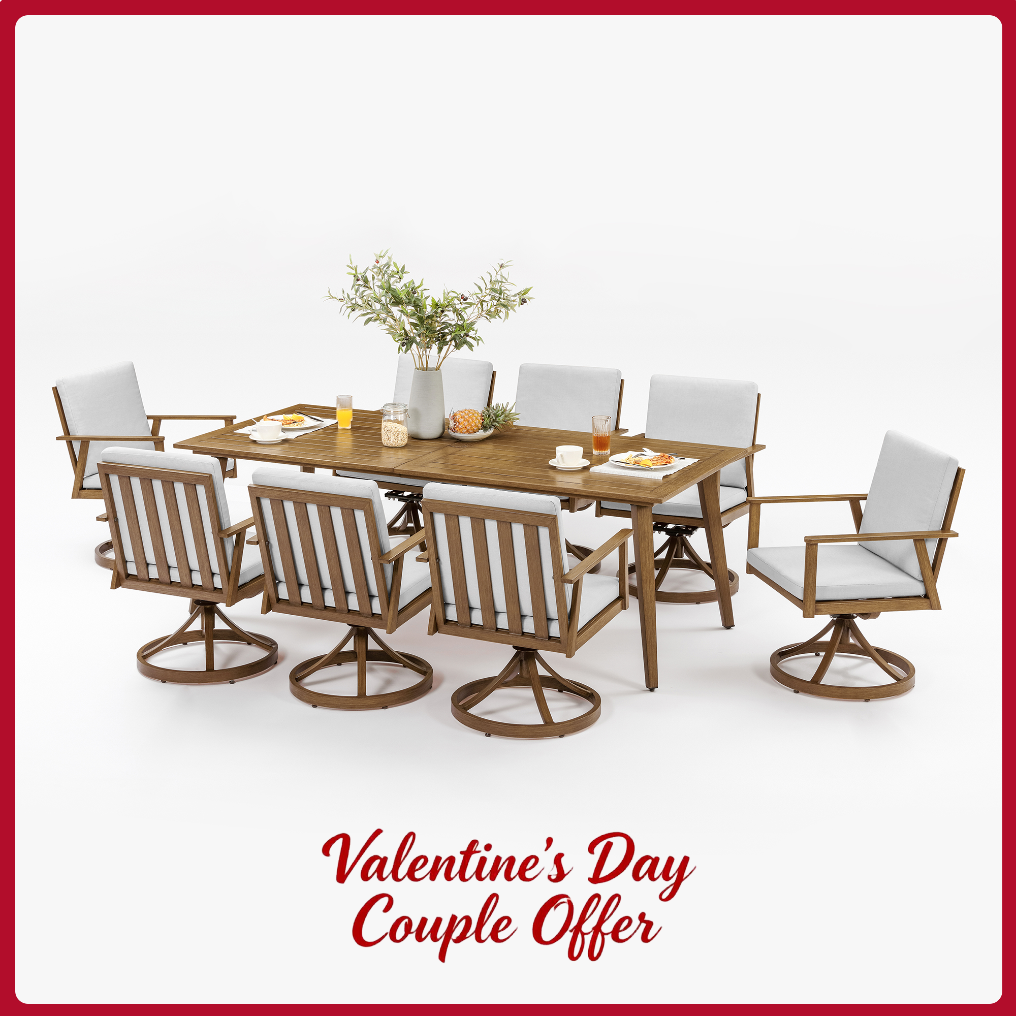 Modern 8-piece outdoor dining set with swivel chairs  - Seehill