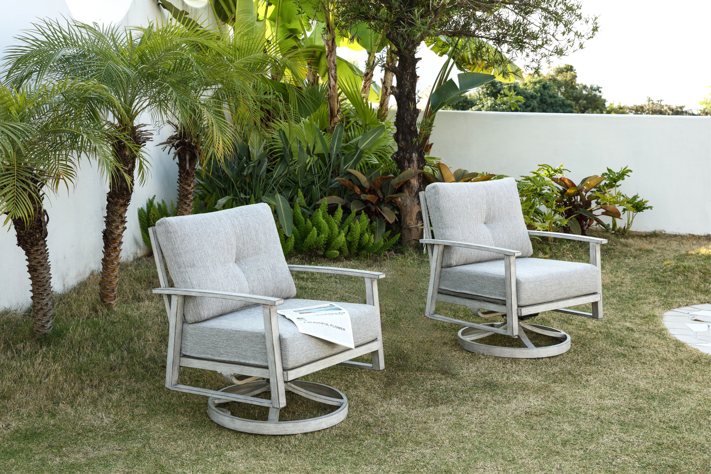 2PCS | Aluminum Patio Swivel Sofa With Armrest