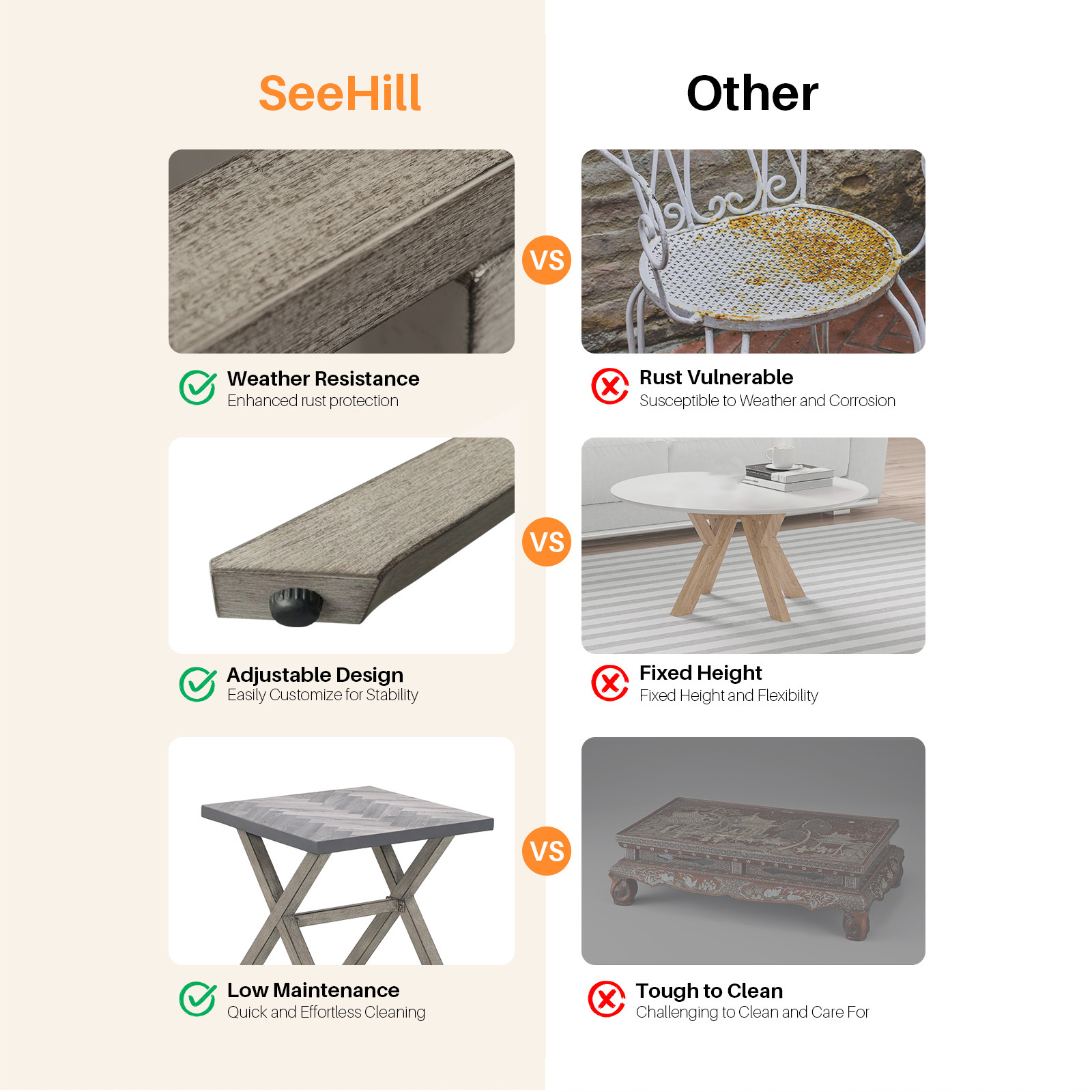 All-Weather Square Outdoor Side Table with Resin Tabletop - D014