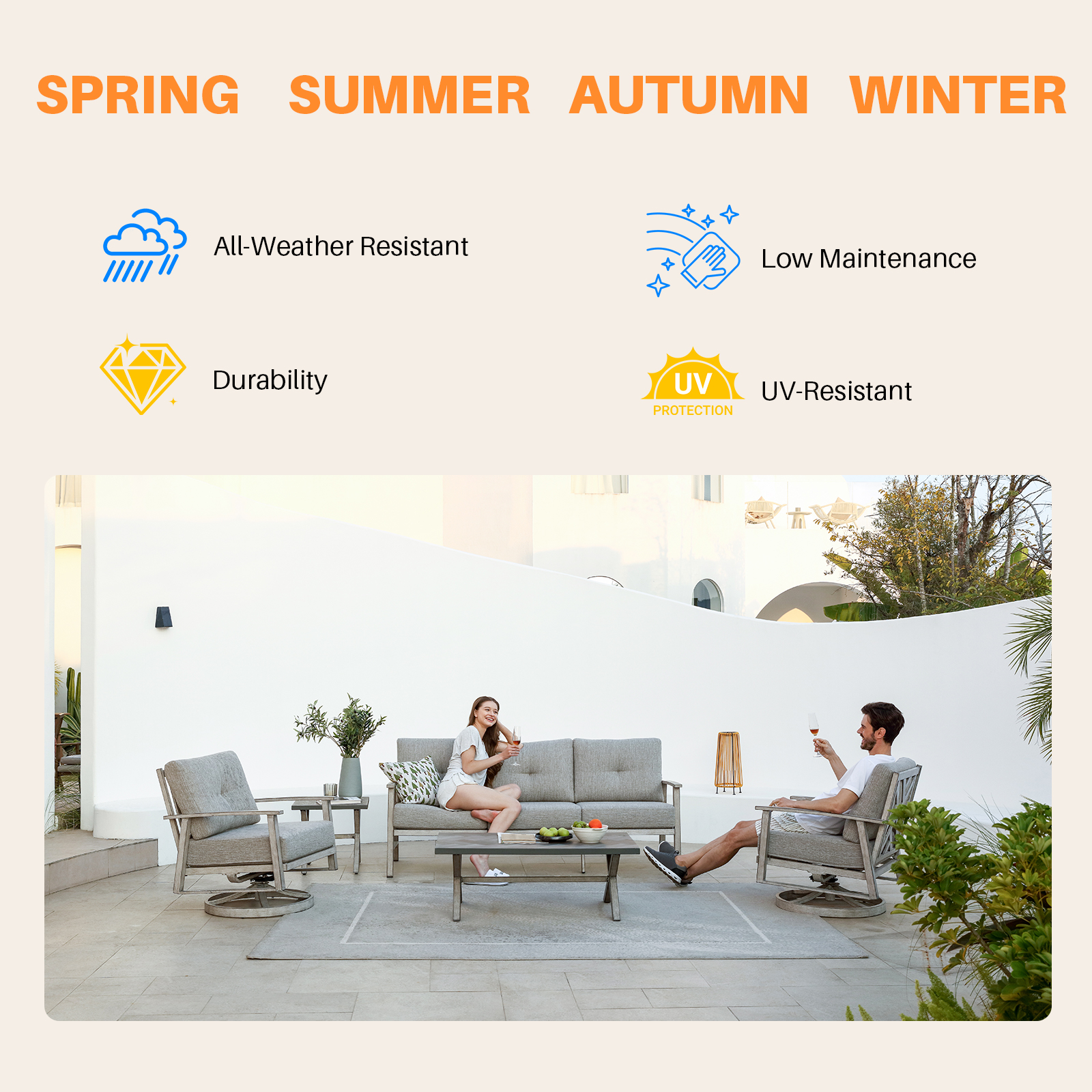 5-piece Modern Outdoor Patio Furniture Set with Swivel Chairs - SS016-2