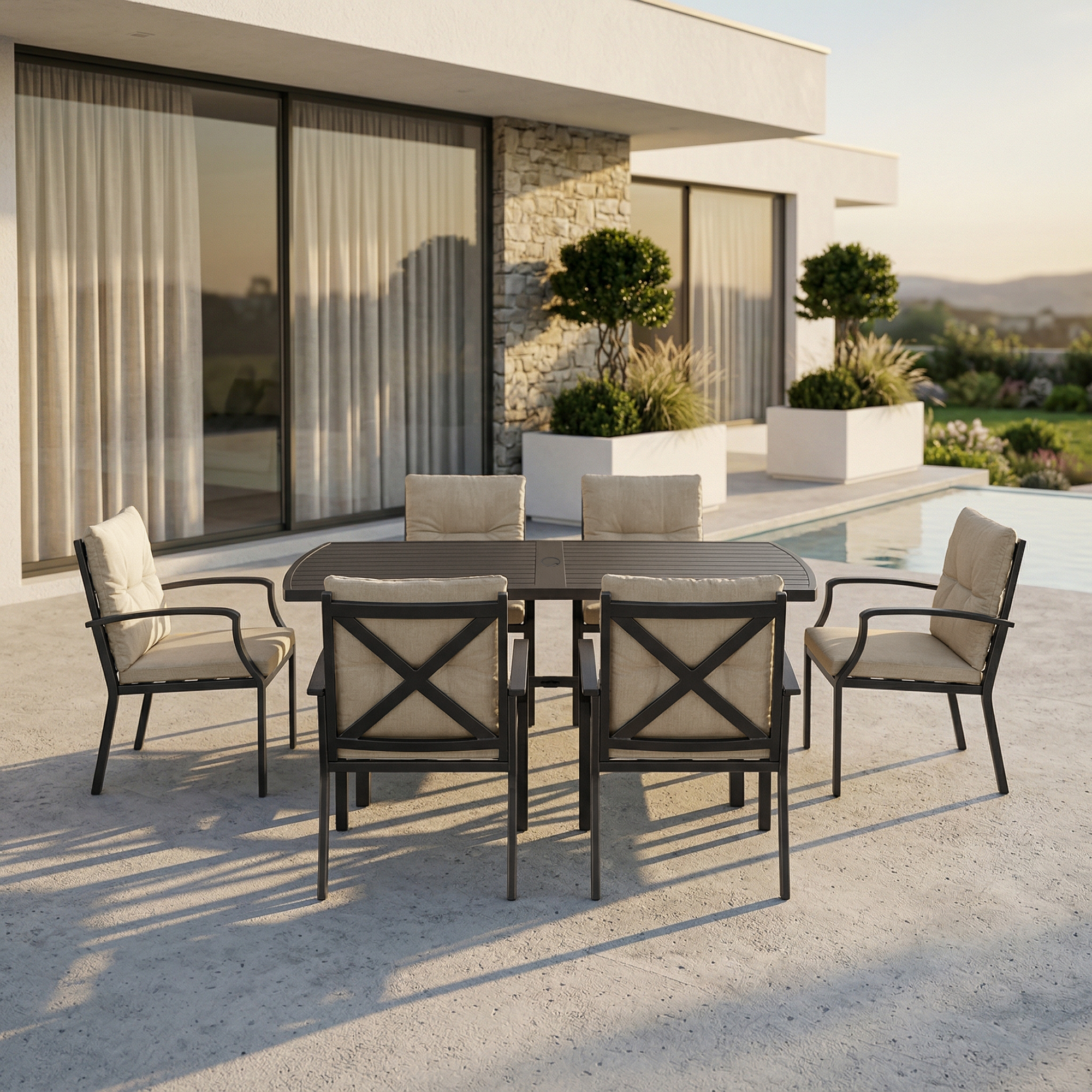 7/9-piece Patio Outdoor Dining Set with Umbrella Hole - SS028-1
