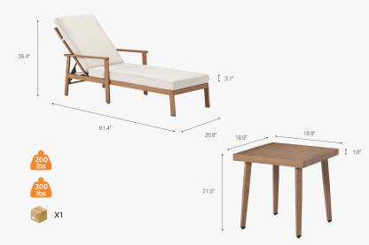Aluminum Outdoor Sun Lounge Set With Side Table