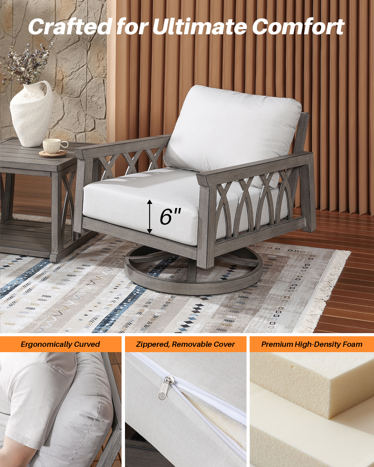 2-Piece Aluminum Outdoor 360-Degree Swivel Sofa Armchairs - C095