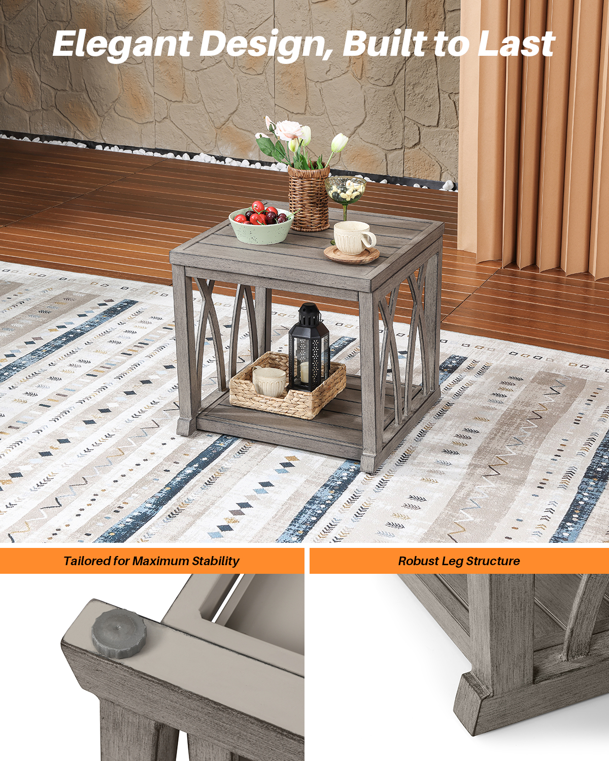Aluminum Outdoor 2-Tier Side End Table - D092
