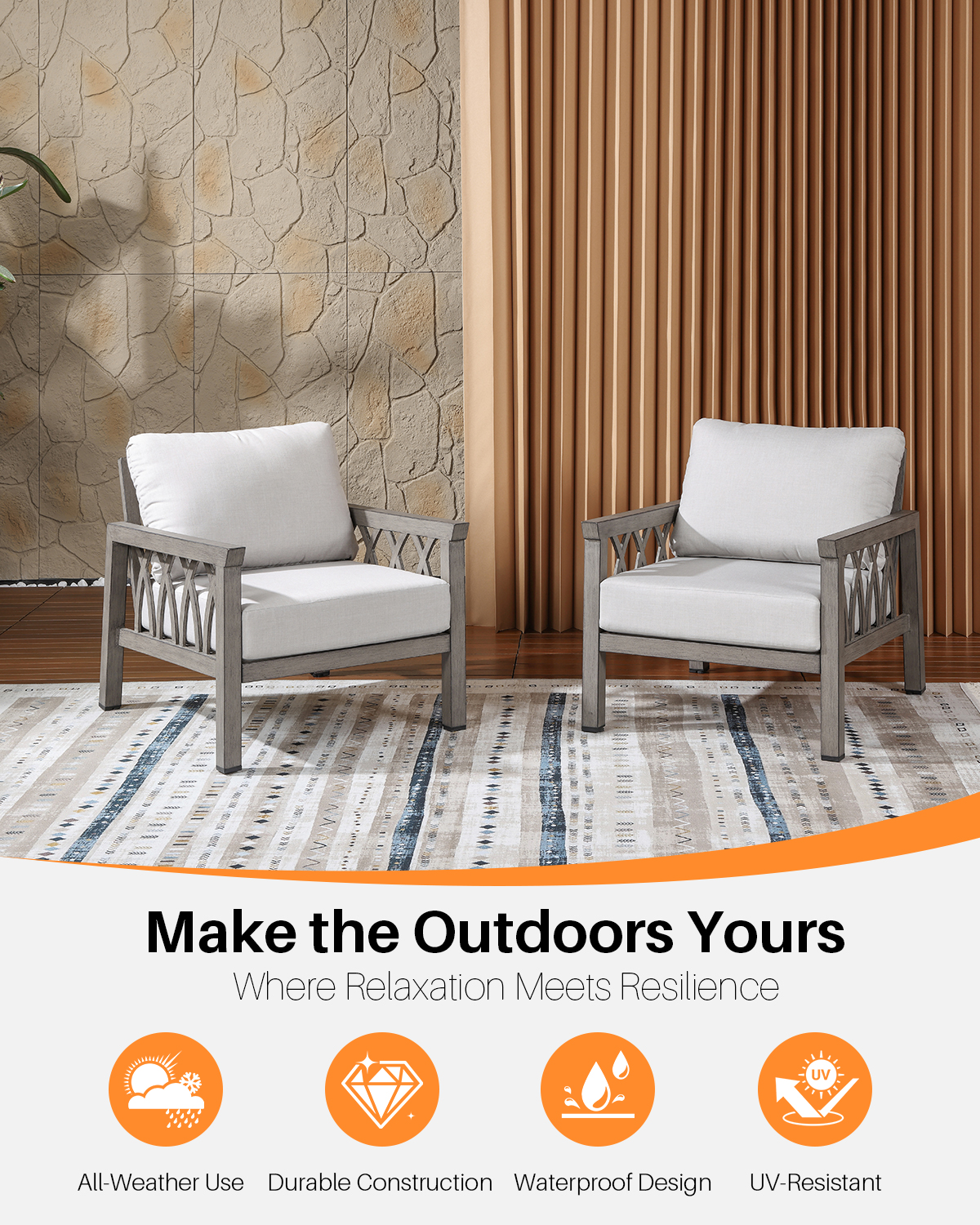 2-Piece Aluminum Outdoor Fixed Sofa Chairs - C094
