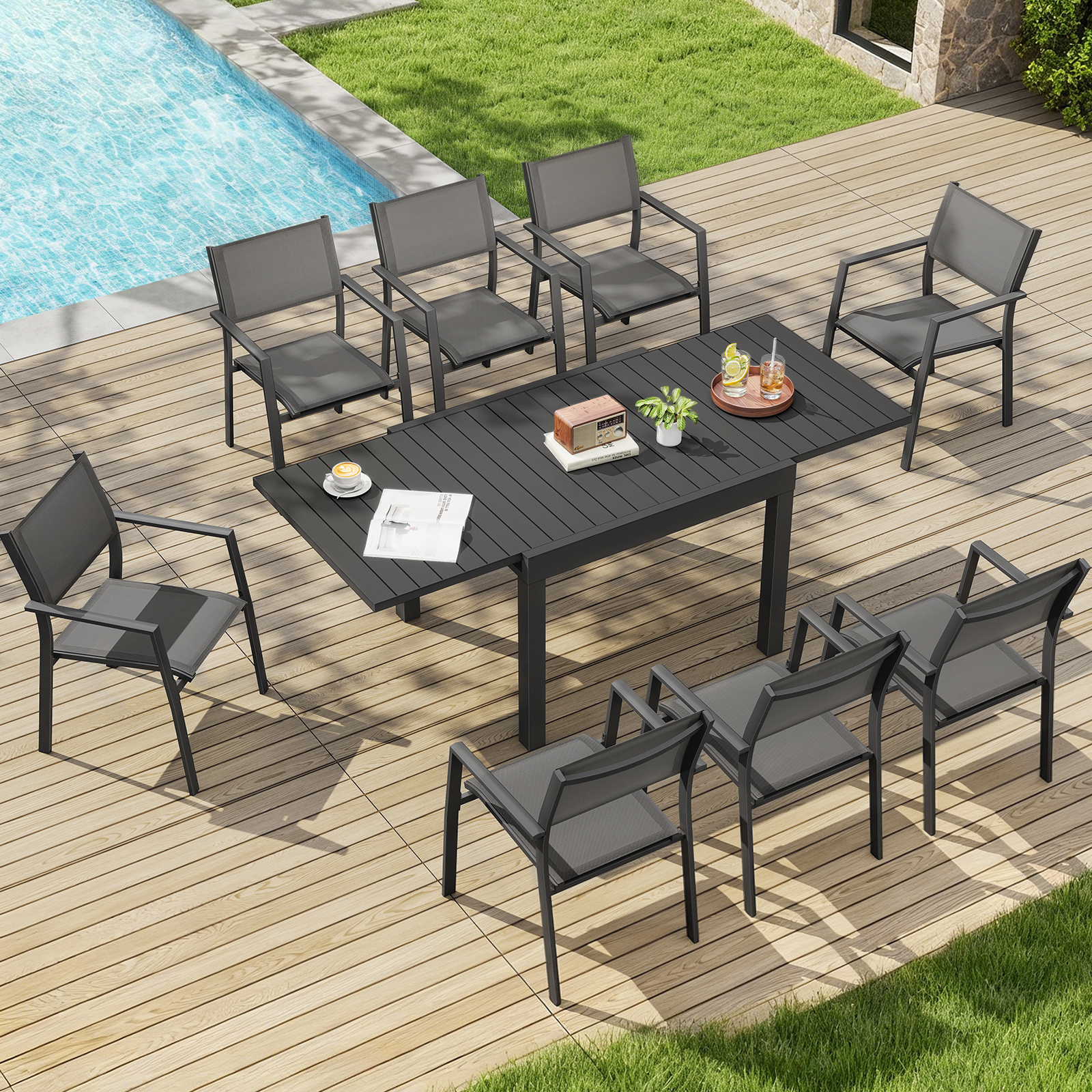 9-Piece Extendable Outdoor Dining Set for 8 Person- DS065-1