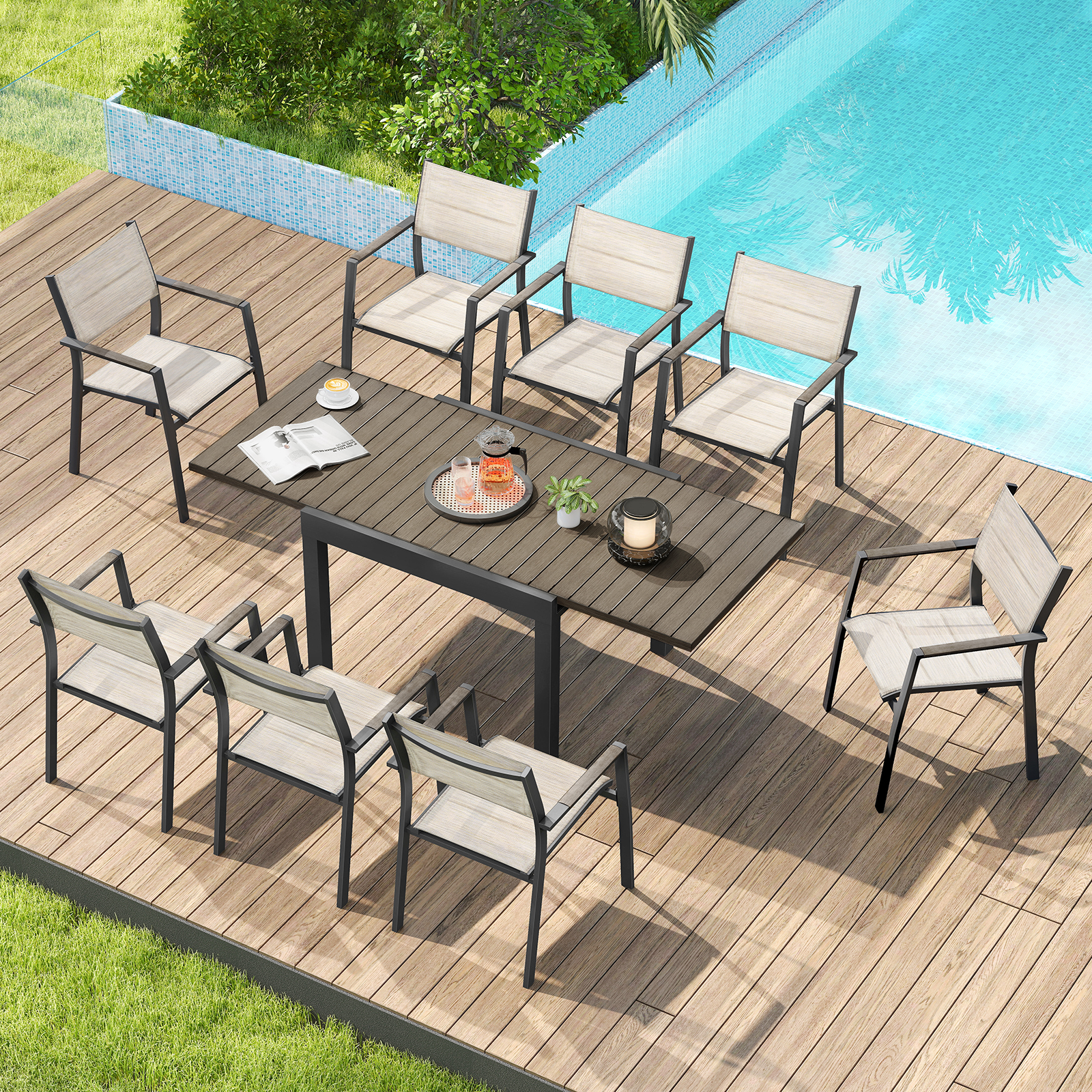 9-Piece Extendable Outdoor Dining Set for 8 Person- DS065-1
