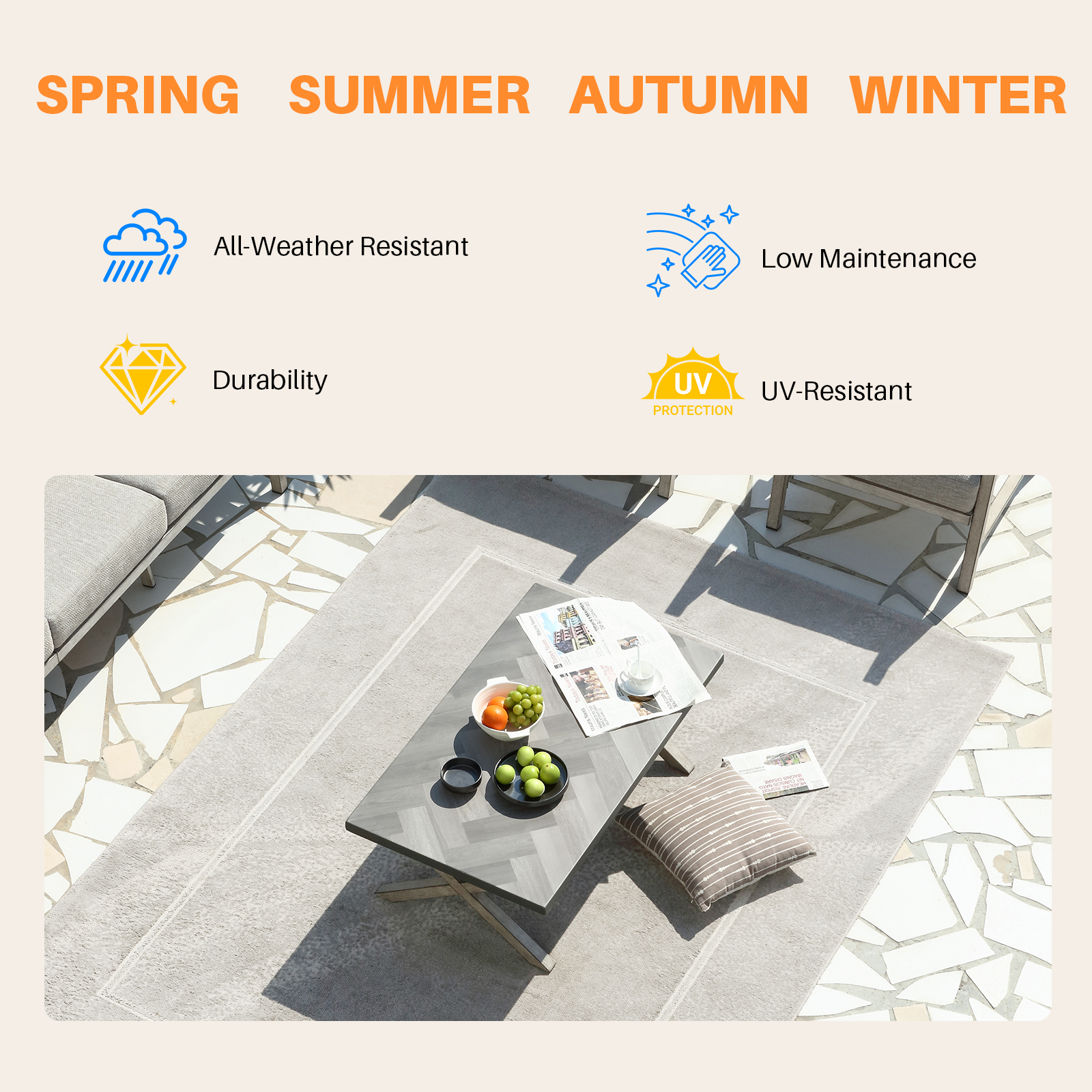 All-Weather Rectangle Aluminum Outdoor Coffee Table with Resin Tabletop - D013