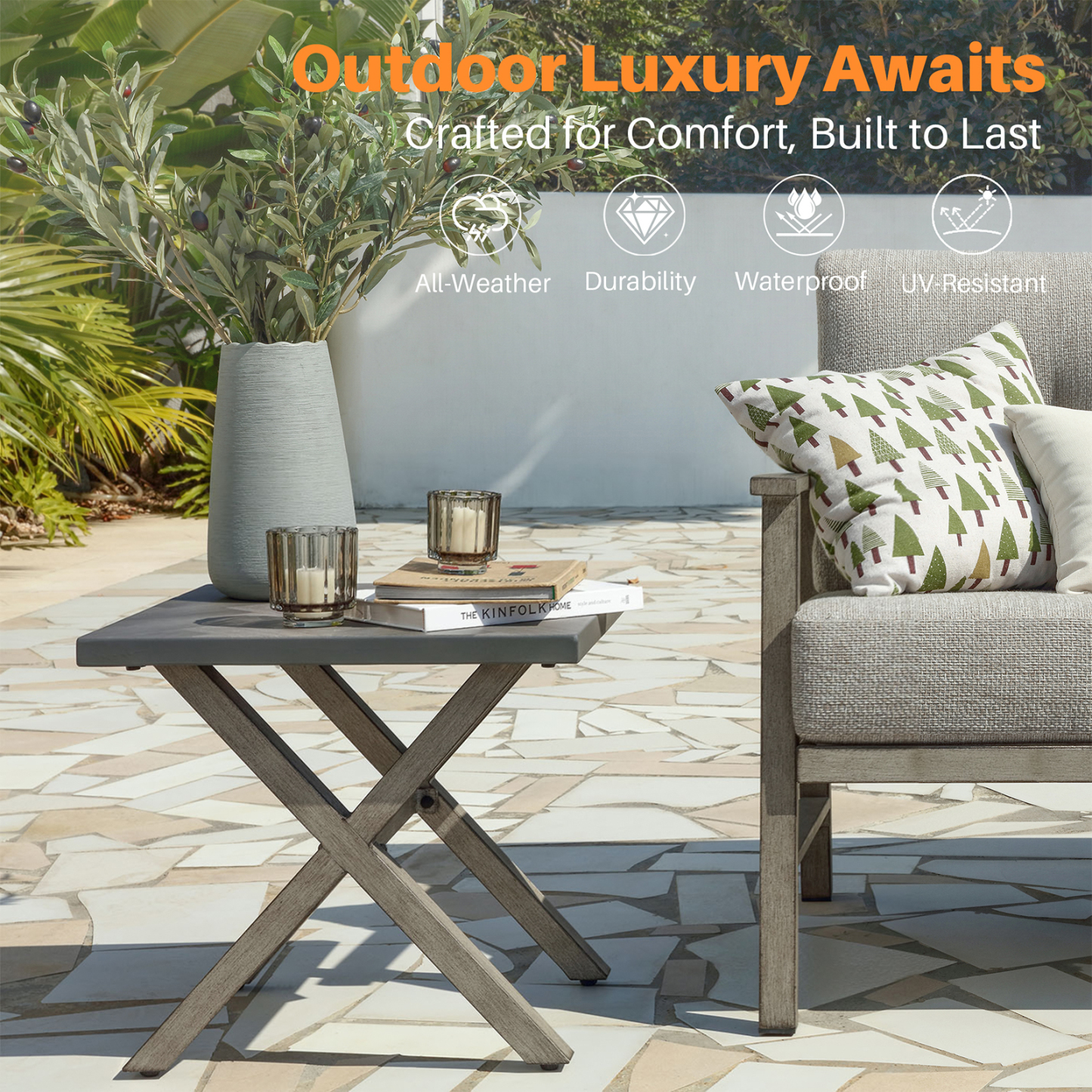 All-Weather Square Outdoor Side Table with Resin Tabletop - D014
