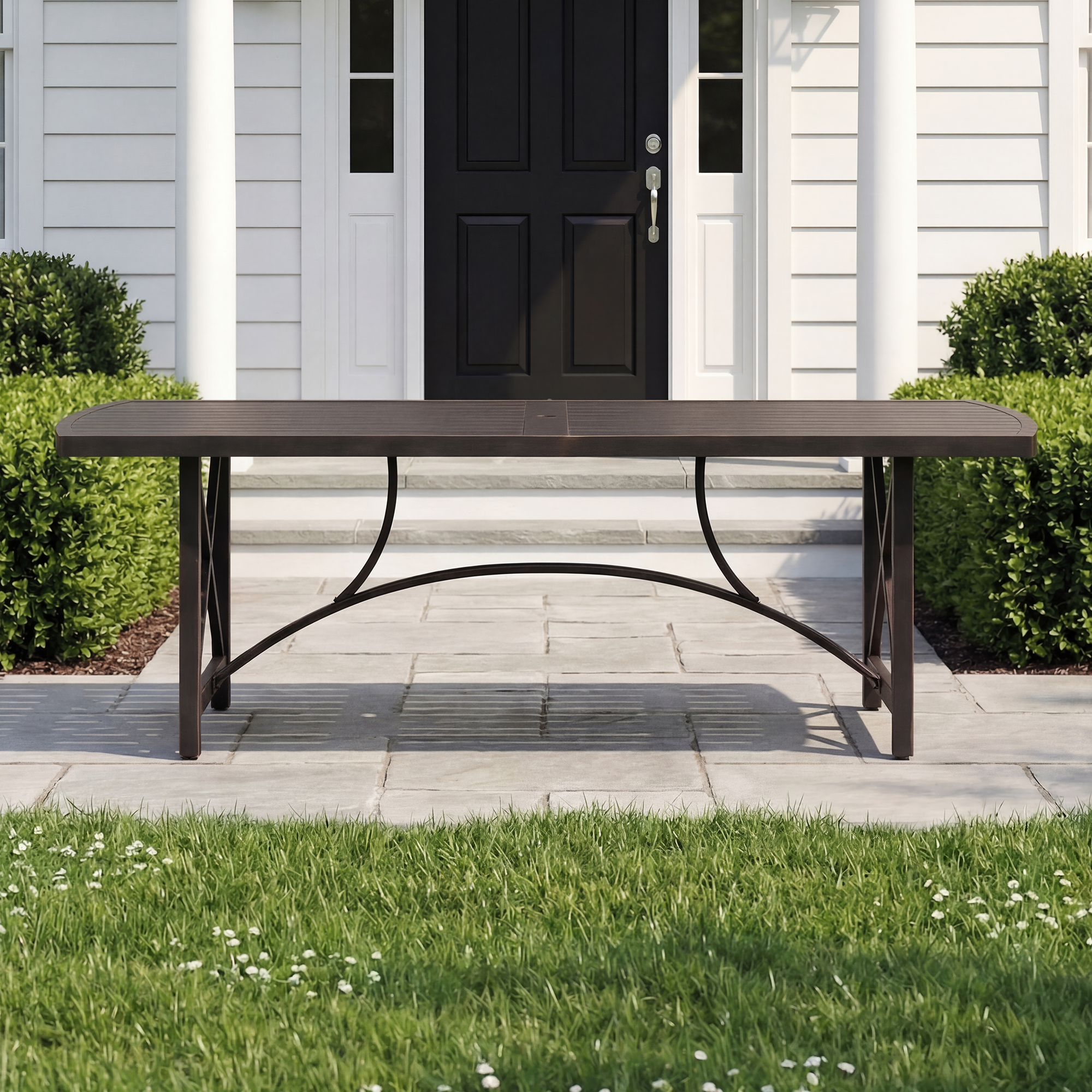 Patio Rectangle Dining Table with Umbrella Hole for 8 person - D027