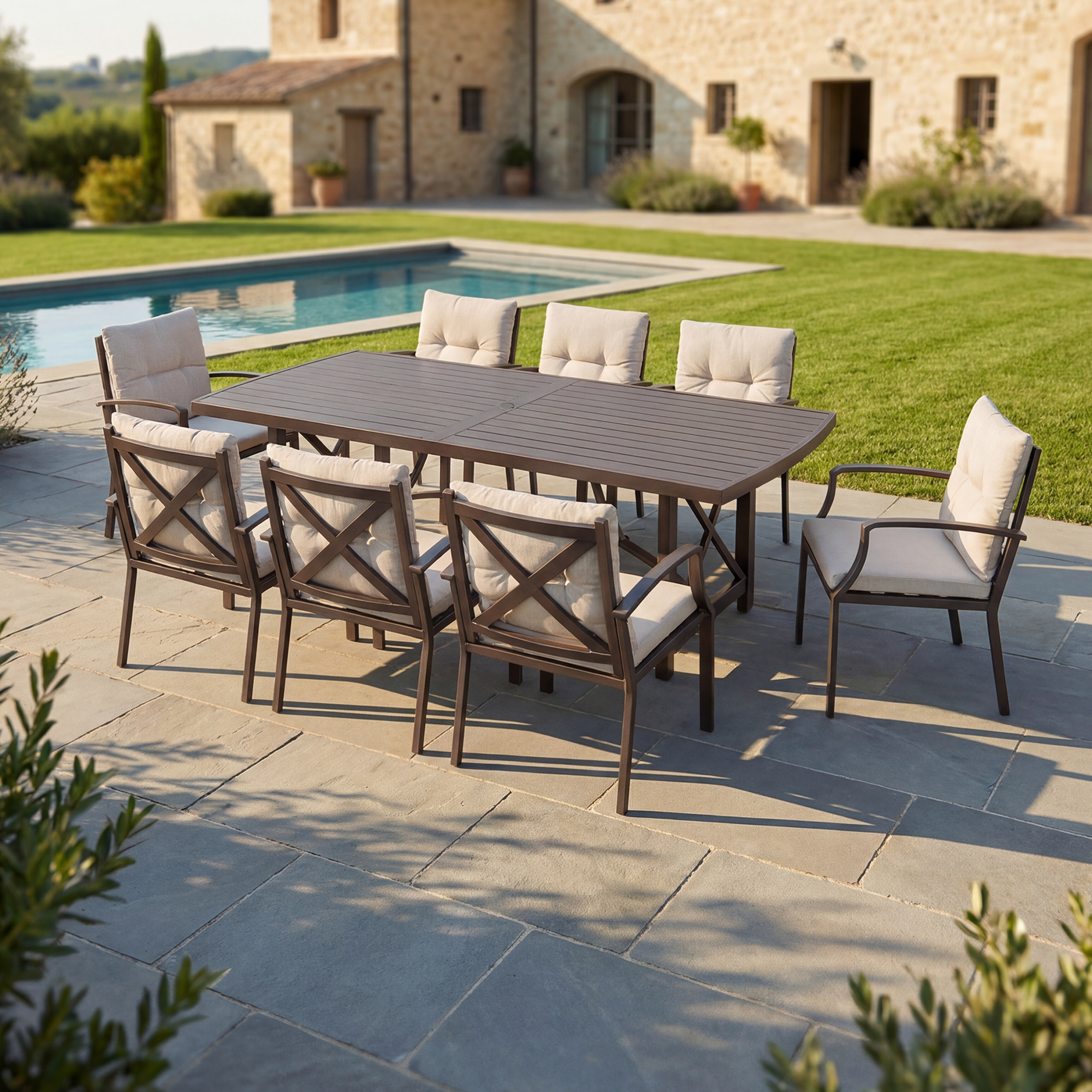 7/9-piece Patio Outdoor Dining Set with Umbrella Hole - SS028-1