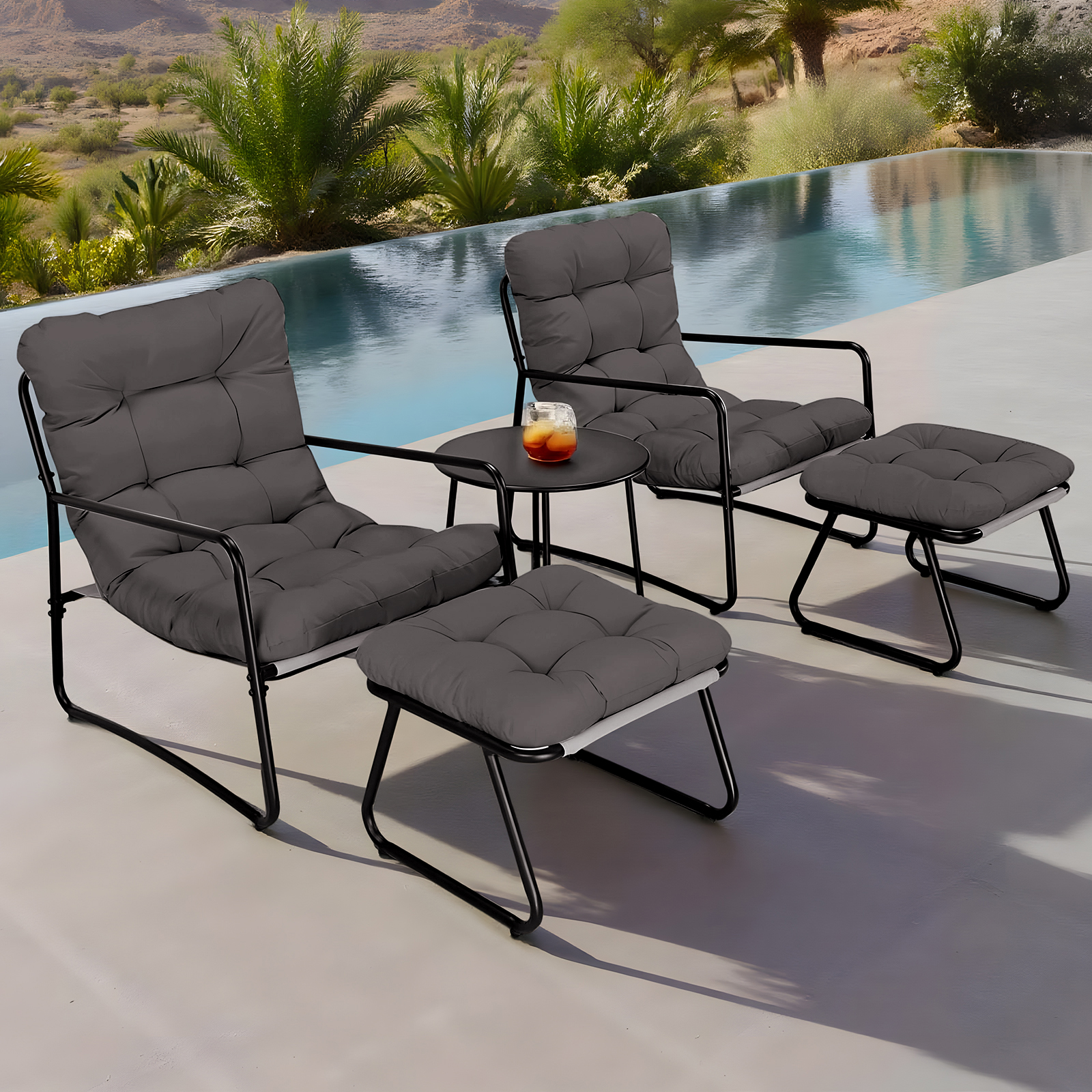 5-Piece Metal Comfy Modern Patio Rocking Chair Set - C033-3
