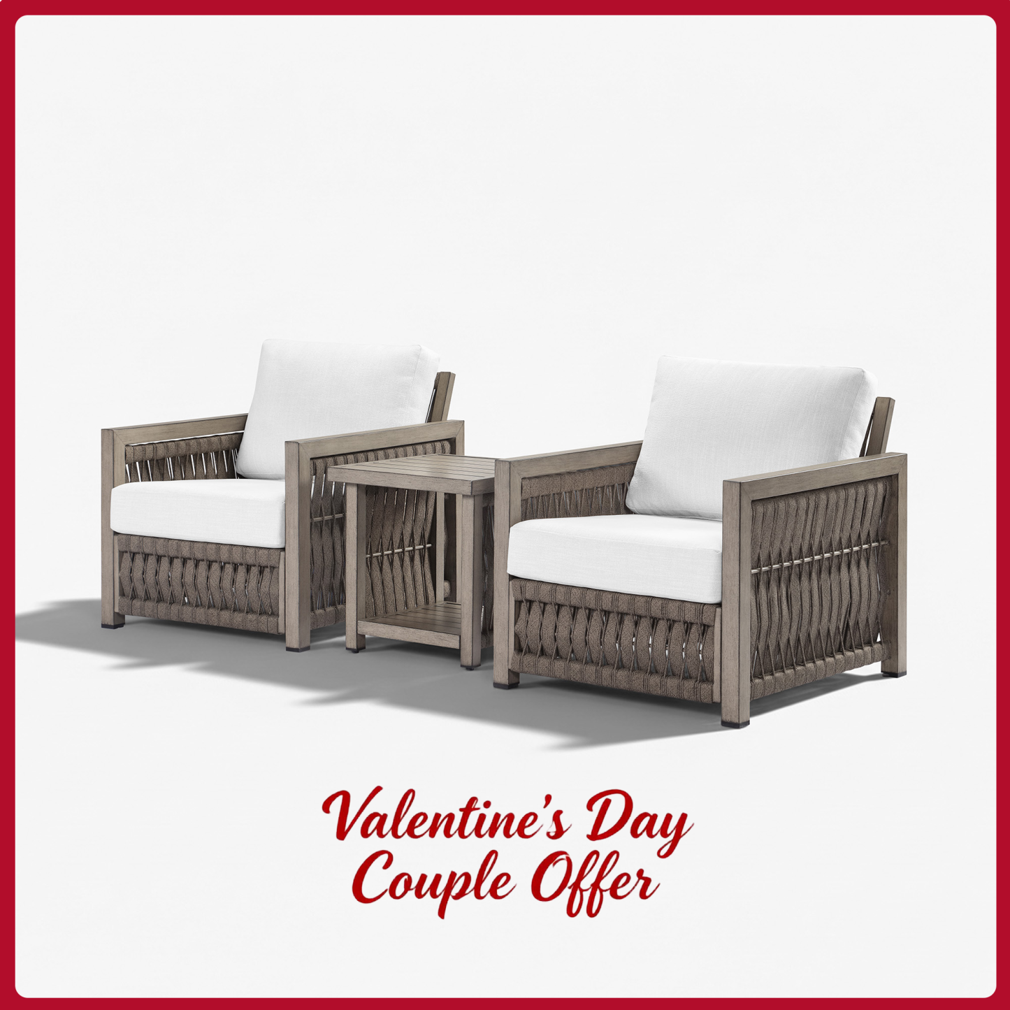 Outdoor Patio Set with Aluminum Frame, Rope Weave Sofa & Coffee Table with Washable Cushions-SS022-2