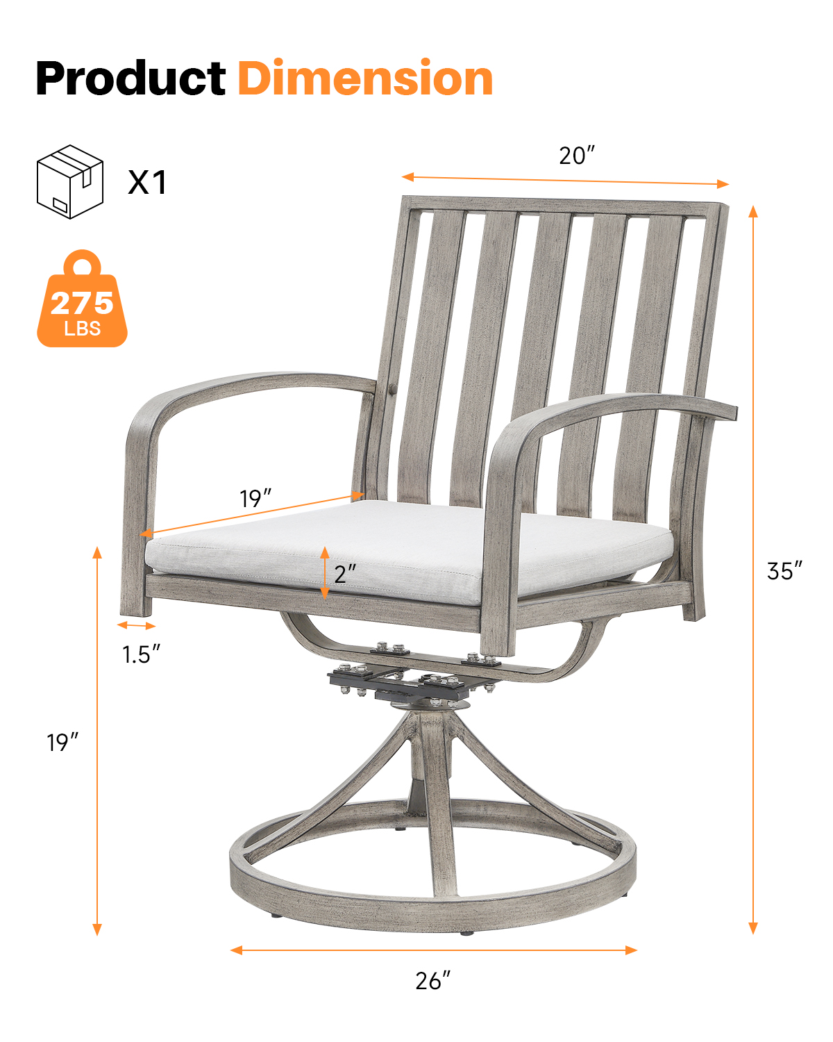 2-Piece Patio Outdoor Swivel Dining Chairs Set for Deck, Balcony, Garden - C107