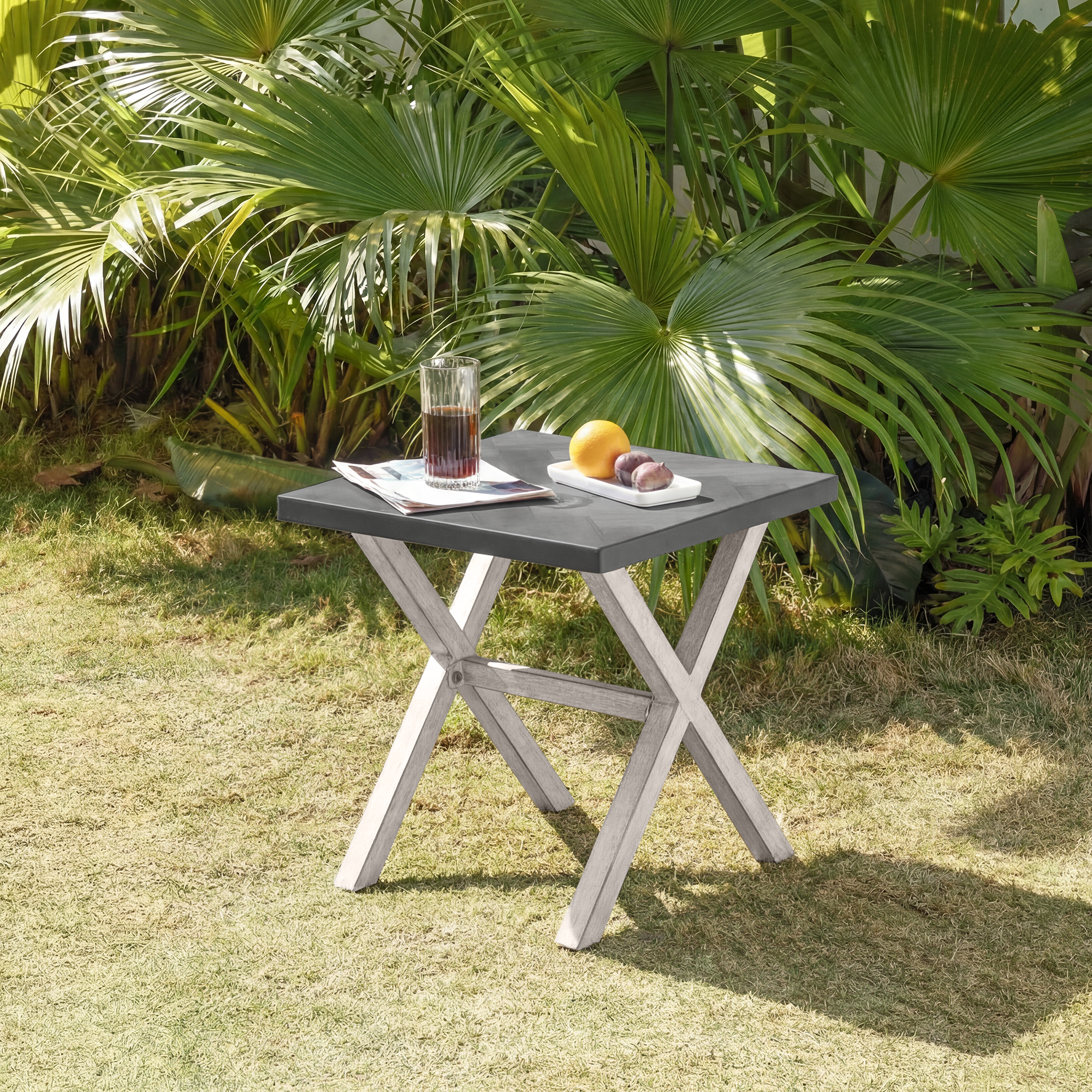All-Weather Square Outdoor Side Table with Resin Tabletop - D014