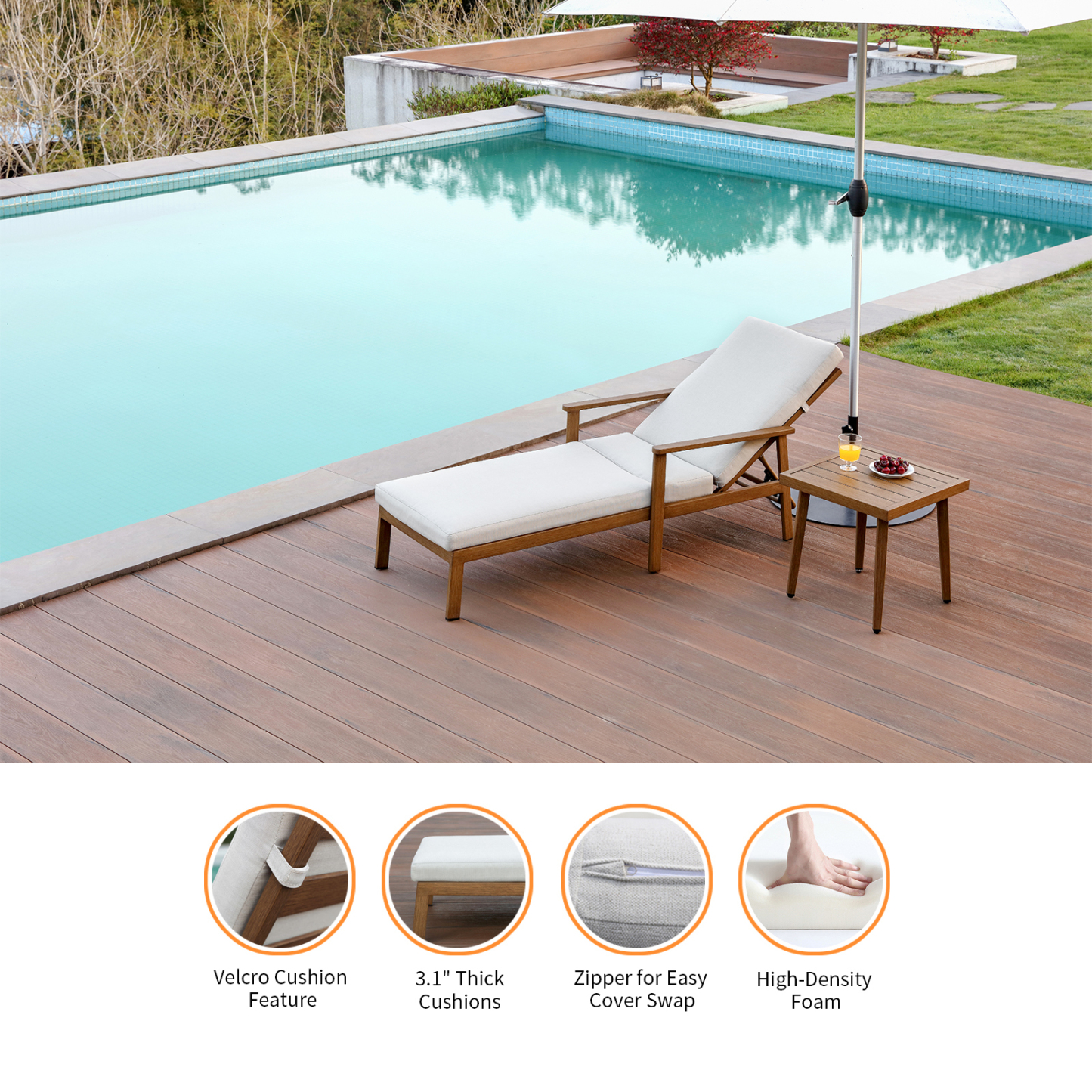 Outdoor wooden lounge chair with thick cushions - Seehill