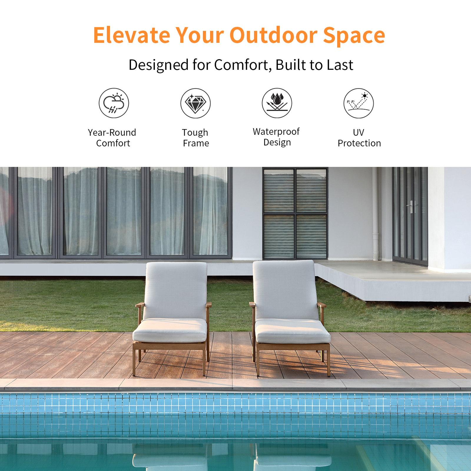 Outdoor lounge chairs with waterproof cushions - Seehill