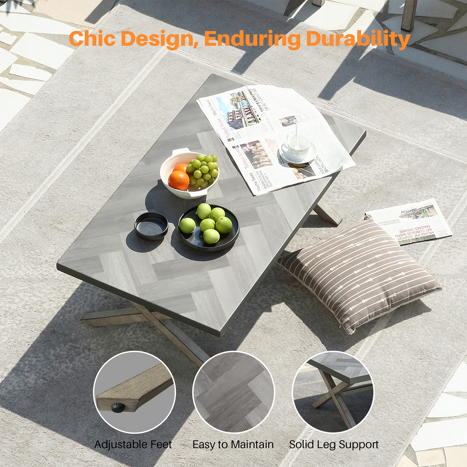 All-Weather Rectangle Aluminum Outdoor Coffee Table with Resin Tabletop - D013