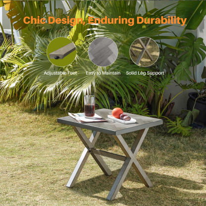 All-Weather Square Outdoor Side Table with Resin Tabletop - D014