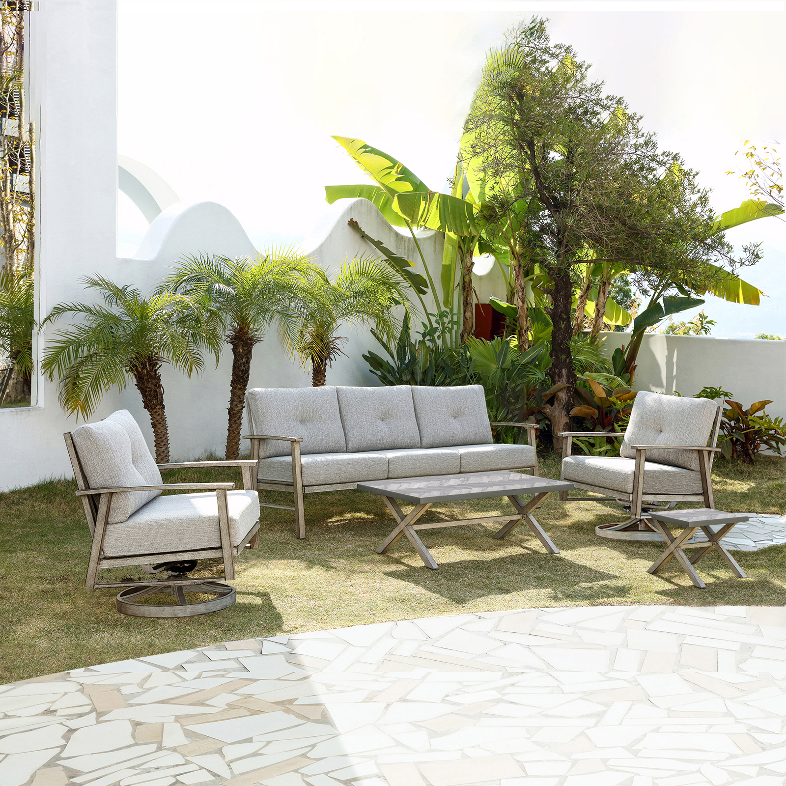 5-piece Modern Outdoor Patio Furniture Set with Swivel Chairs - SS016-2