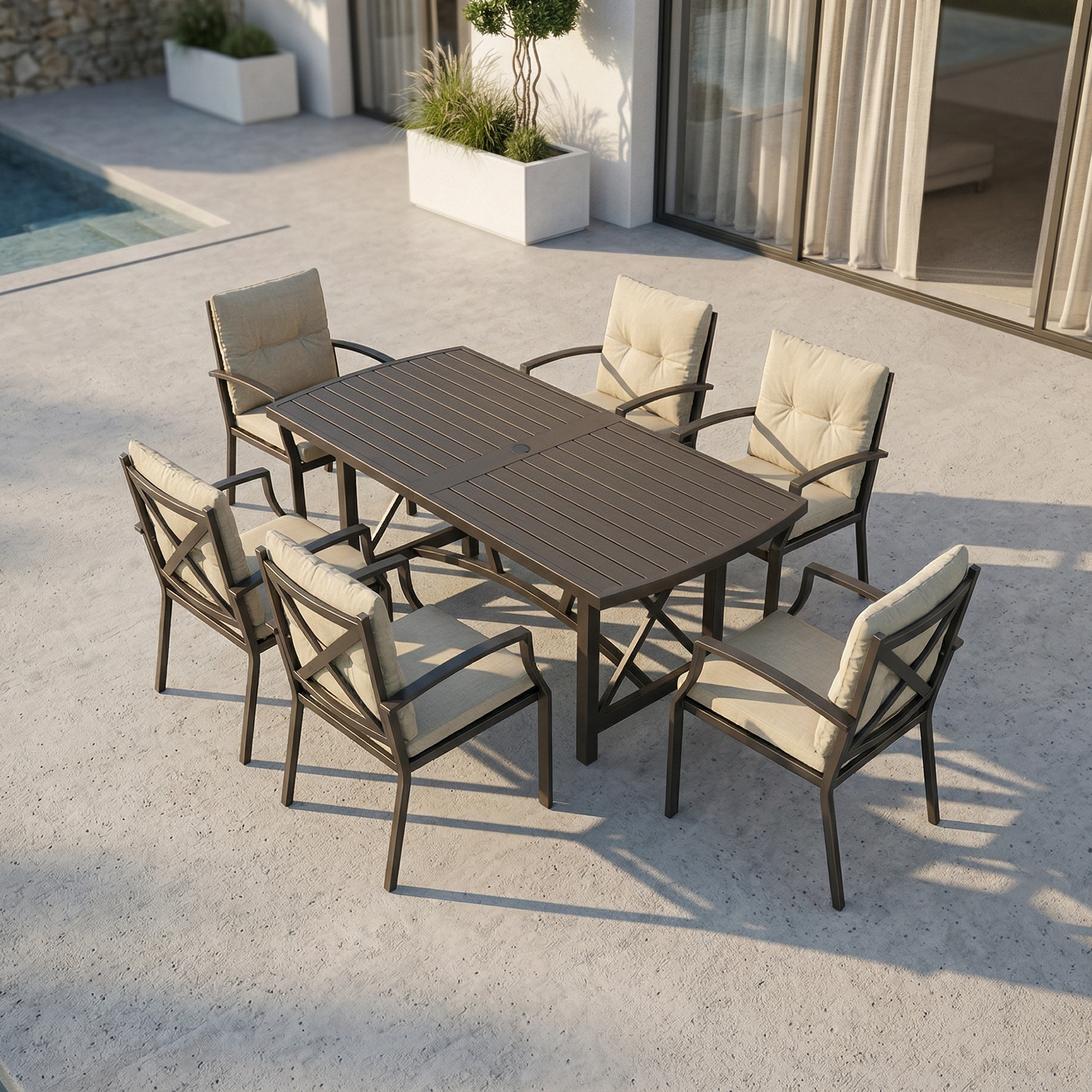 7/9-piece Patio Outdoor Dining Set with Umbrella Hole - SS028-1