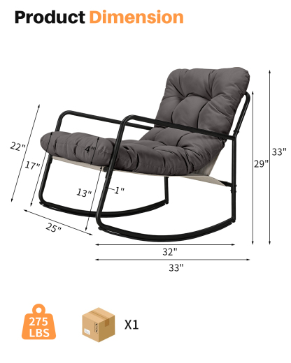 Metal Comfy Modern Patio Rocking Chair - C032-1