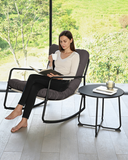 2-Piece Metal Comfy Modern Patio Rocking Chair Set with Side Table - C032-2