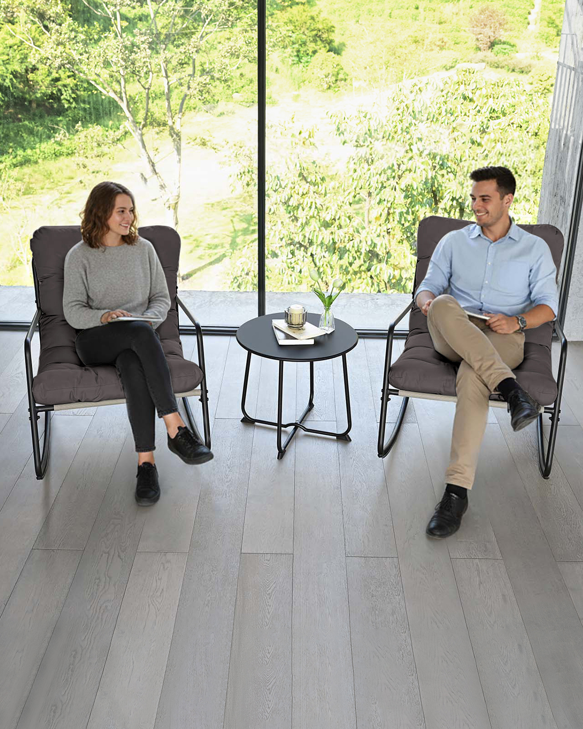 3-Piece Metal Comfy Modern Patio Rocking Chair Set - C032-3