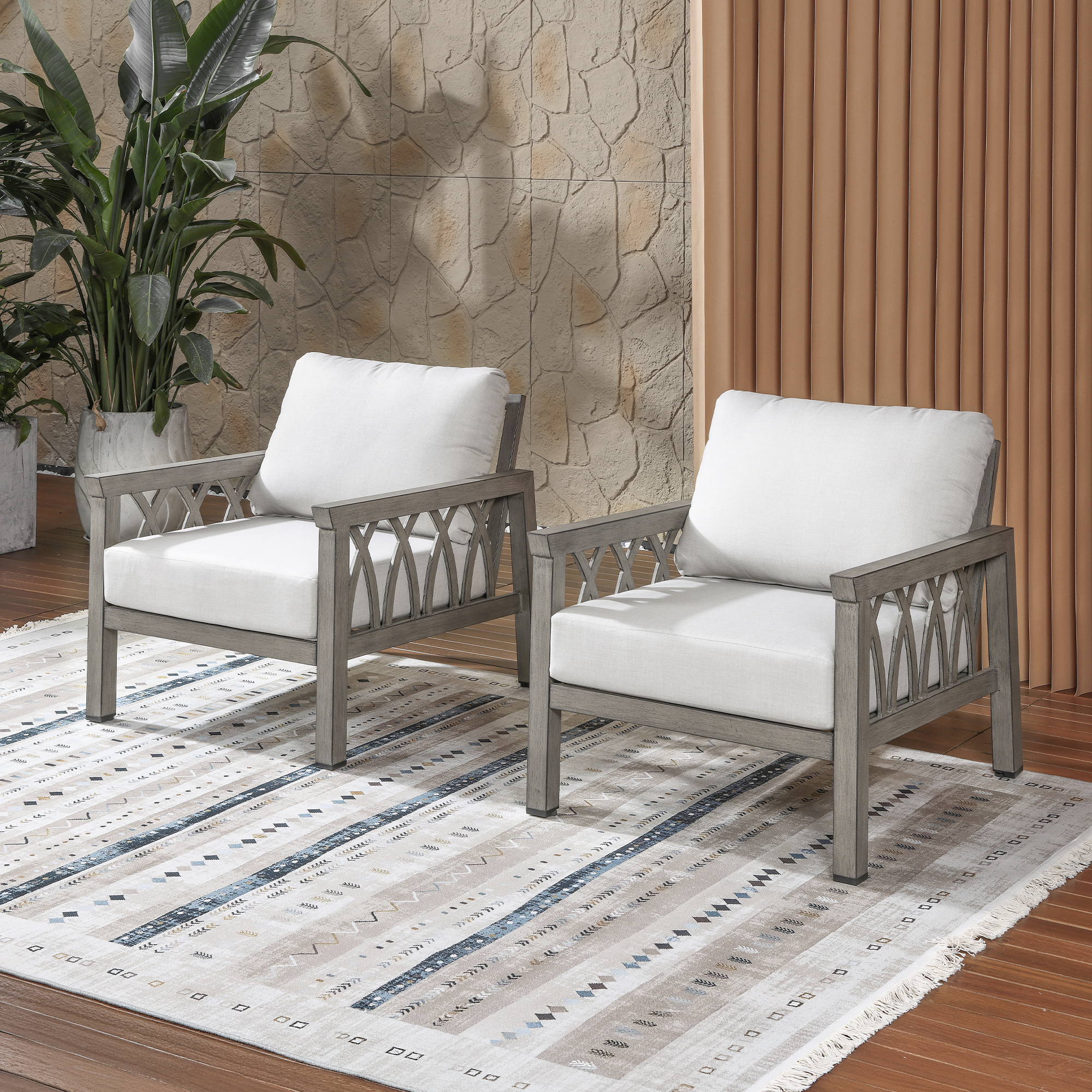 2-Piece Aluminum Outdoor Fixed Sofa Chairs - C094